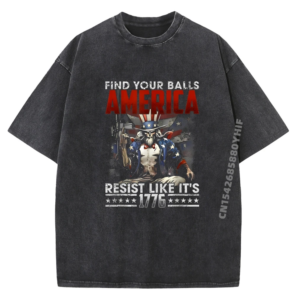 

Find Your Balls America Resist Like It Graphic Shirts Men Autumn Washed Short Sleeve T-Shirt Men Korean Style