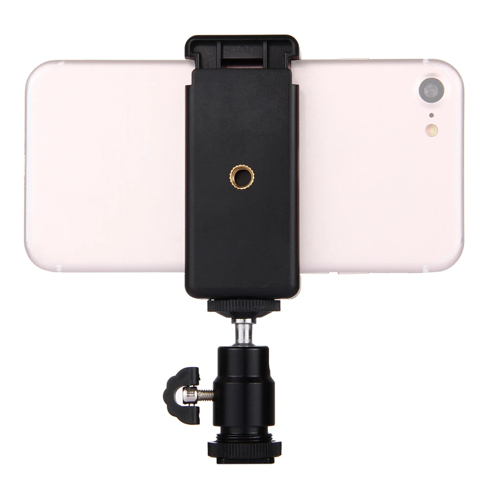 PULUZ 1/4 inch hot shoe tripod head with stand clamp holder for smart phone 5.8-8cm width For Most Smart Phones Huawei iPhone LG