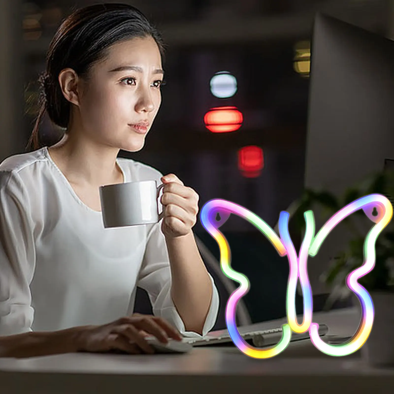 大型の蝶のネオンランプ、led蝶のネオンサイン。温かみのある雰囲気で、寝室、リビング、家庭でのパーティーなど、様々な場所の装飾用ナイトライトとして最適。