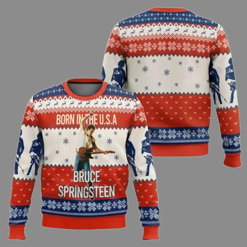 2025/26 Bruce Springsteen Cappello natalizio Chitarrista Brutto maglione natalizio American Rock Festivo girocollo Pullover Top per uomo