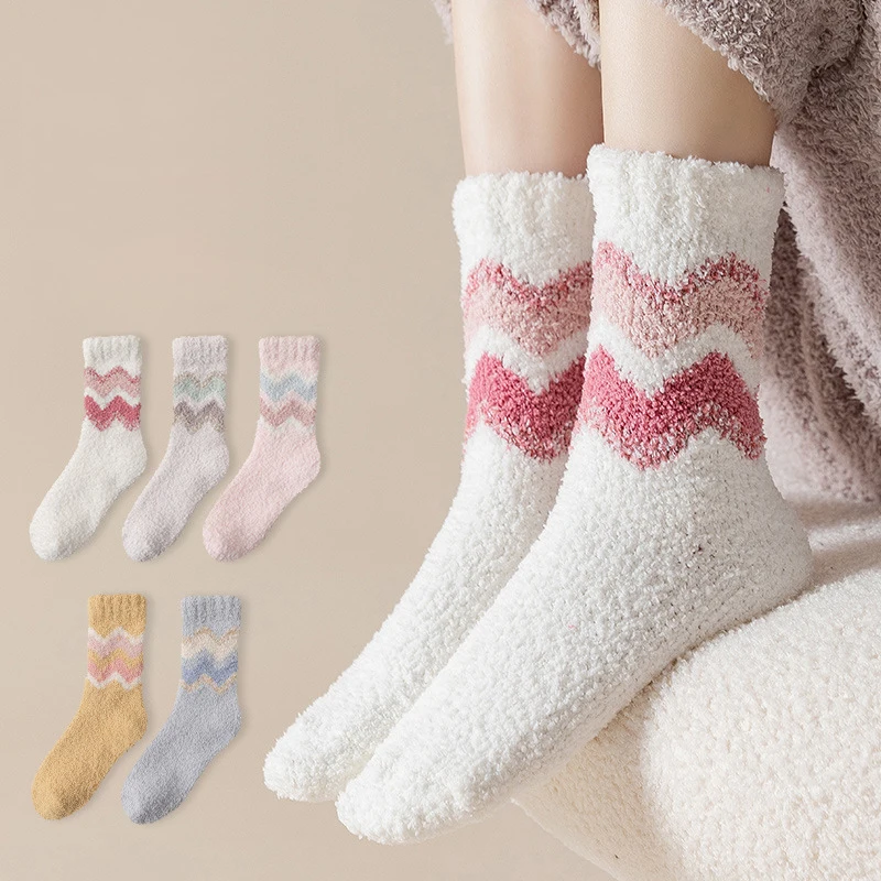 

Coral Velvet Socks For Women Autumn And Winter Thick Wool Mid Tube Sock Japanese Kawaii Cute Homewear Floor Sleeping Socking