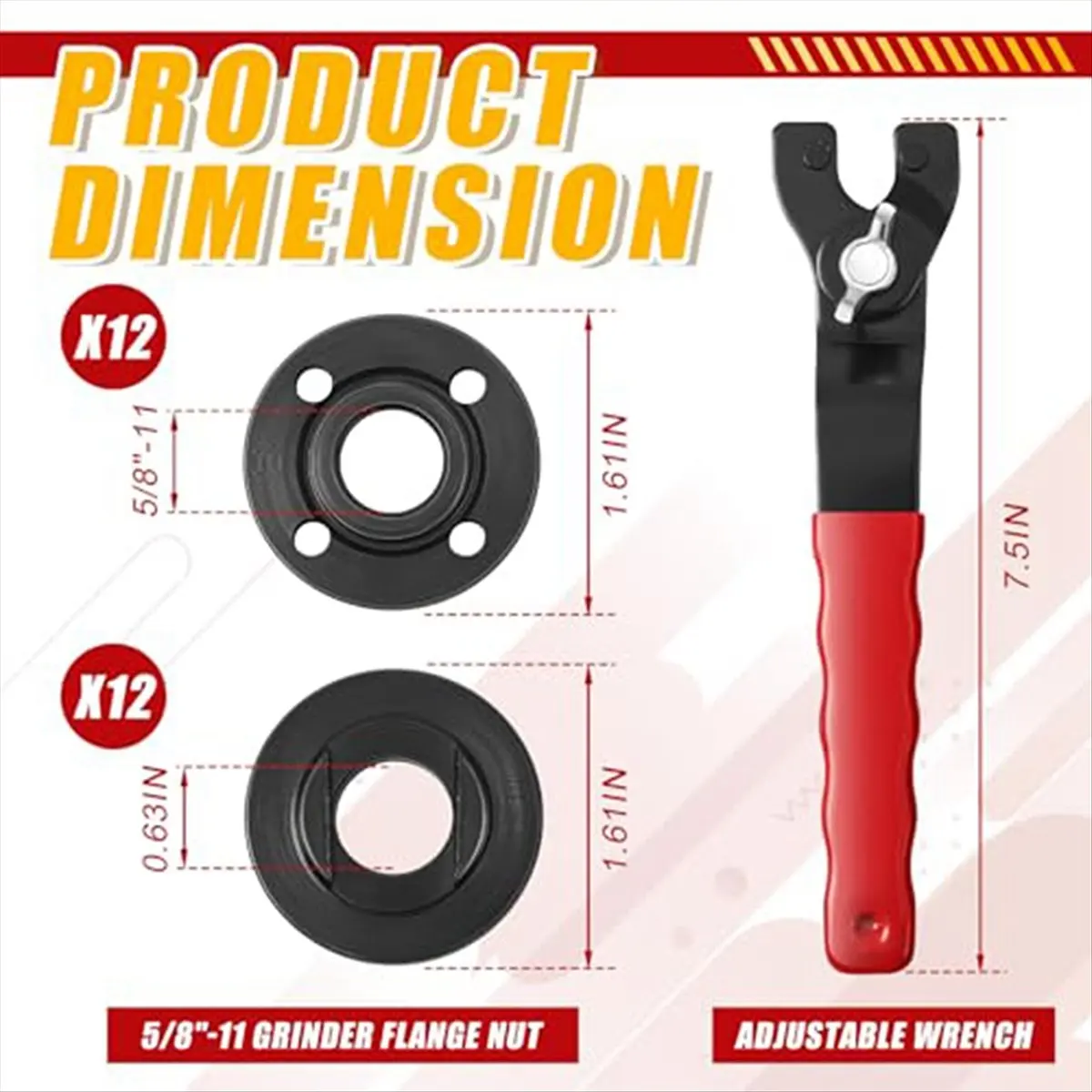(WSFS) 25PCS Angle Nut Angle Grinder Wrench Kit 5/8 Inch -11 Flange Metal Lock Nut Wrench Compatible with Dewalt/Makita Red