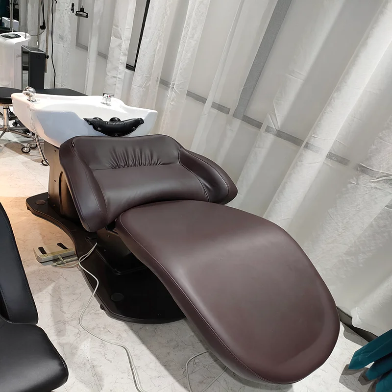 Foshan Factory New Arrival High Quality Comfortable Modern Brown Hair Washing Electric Shampoo Chairs With Bowl