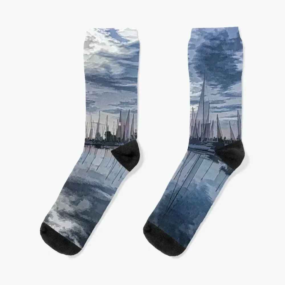 

Sailboat Summer Impressions Socks professional running anti-slip custom sports floor Socks For Girls Men's