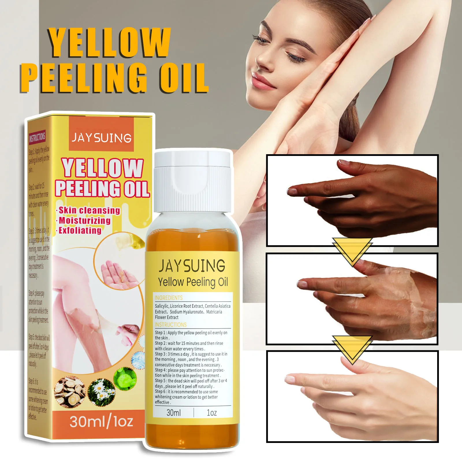 

Body Exfoliation Yellow Peeling Oil Bleaching Dark Skin Remove Arm Knee Legs Melanin Brightening Whitening Beauty Skin Care 30ml