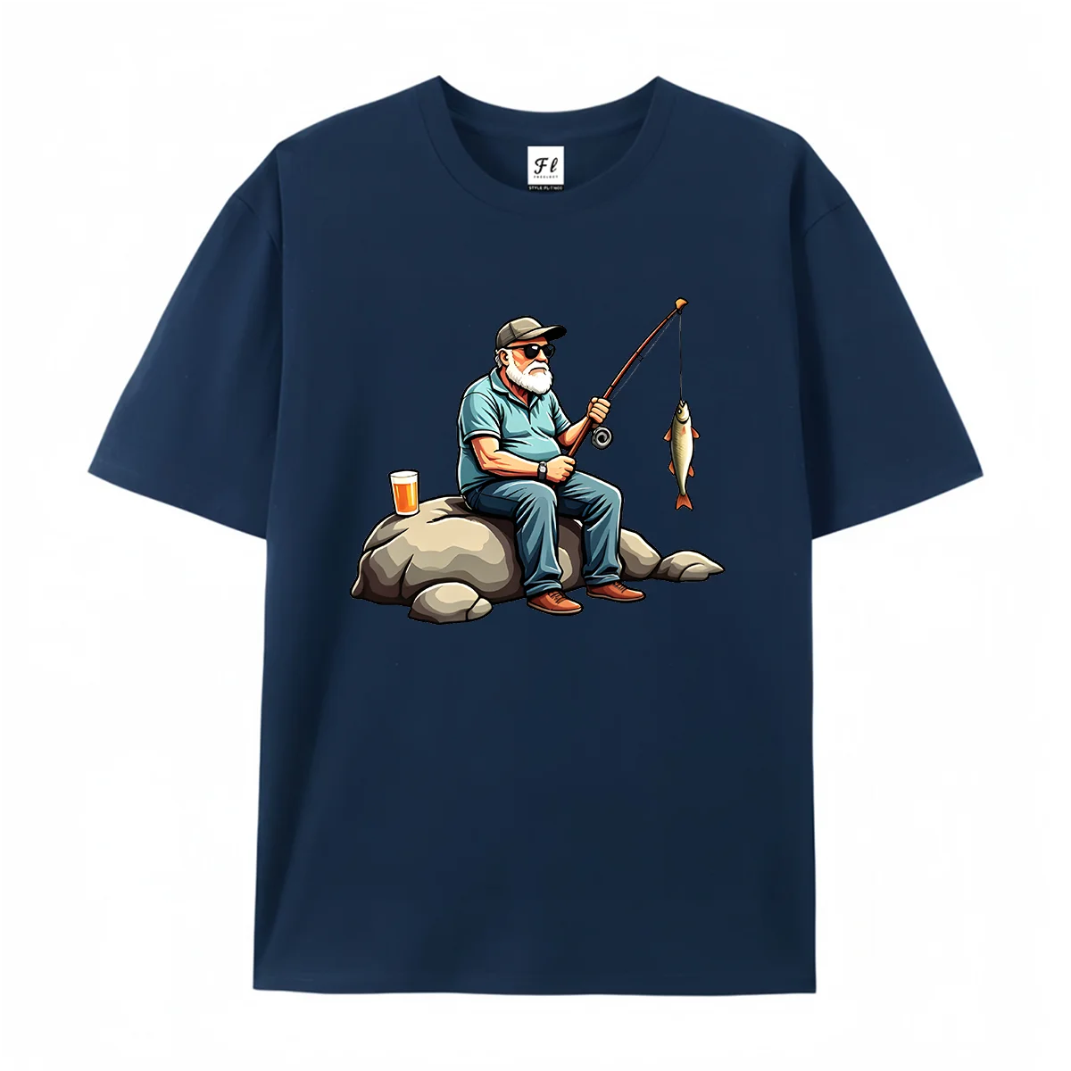 Men Fisherman Rock Fishing Beer Graphic T Shirt Summer Short Sleeve Round Neck Casual Cotton Tee Outdoor Angling Streetwear Tops