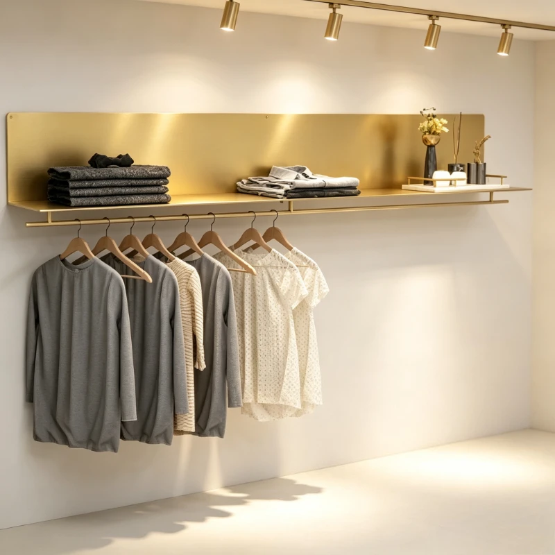 Stainless Steel Clothing Display Stand Commercial Metal Shoe Shelf & Garment Hanger Heavy Duty Clothing Store Storage Rack Unit