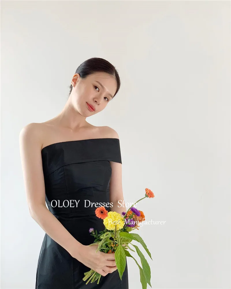 OLOEY Simple Black Mermaid Evening Dresses Korea Photoshot Wedding Bolero Taffeta Formal Party Dress Corset Back Free Custom