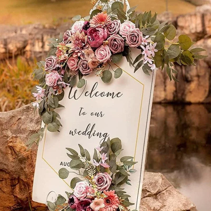 Simulation Arch Flower Welcome Two-piece Set Simulation Lintel Card Corner Flower Artificial  Wedding