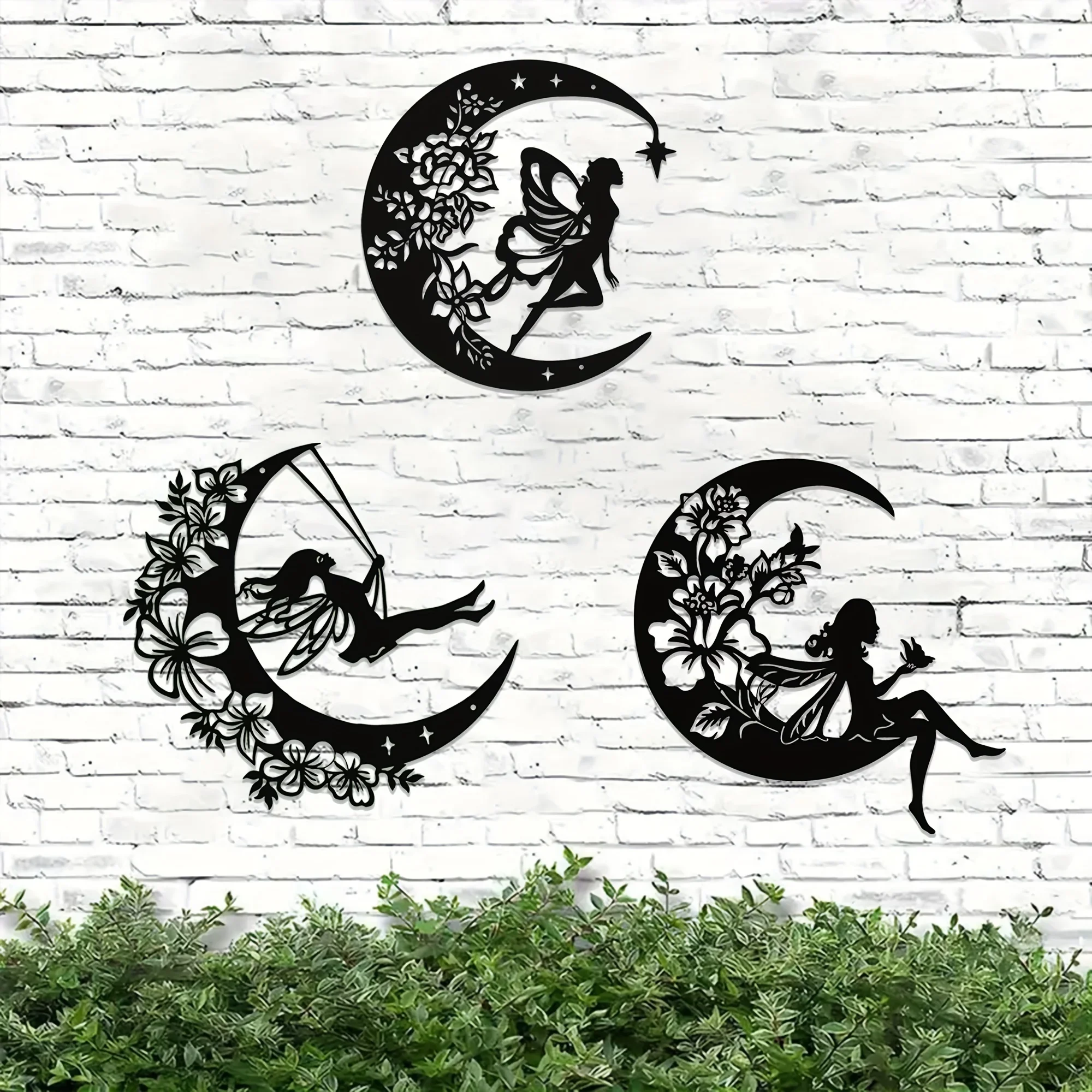 CIFBUY Metal Wall Decor Set of 3 Moon Phase Art, 2D Flat Laser Cut, Powder-Coated Rustproof, Home Room Background Door