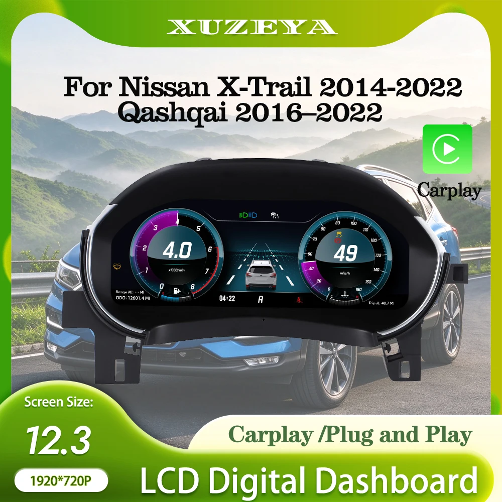 Dashboard Display For Nissan X-Trail Qashqai 2016-2022 Odometer Speedometer Virtual Cockpit Digital Cluster Instrument CarPlay