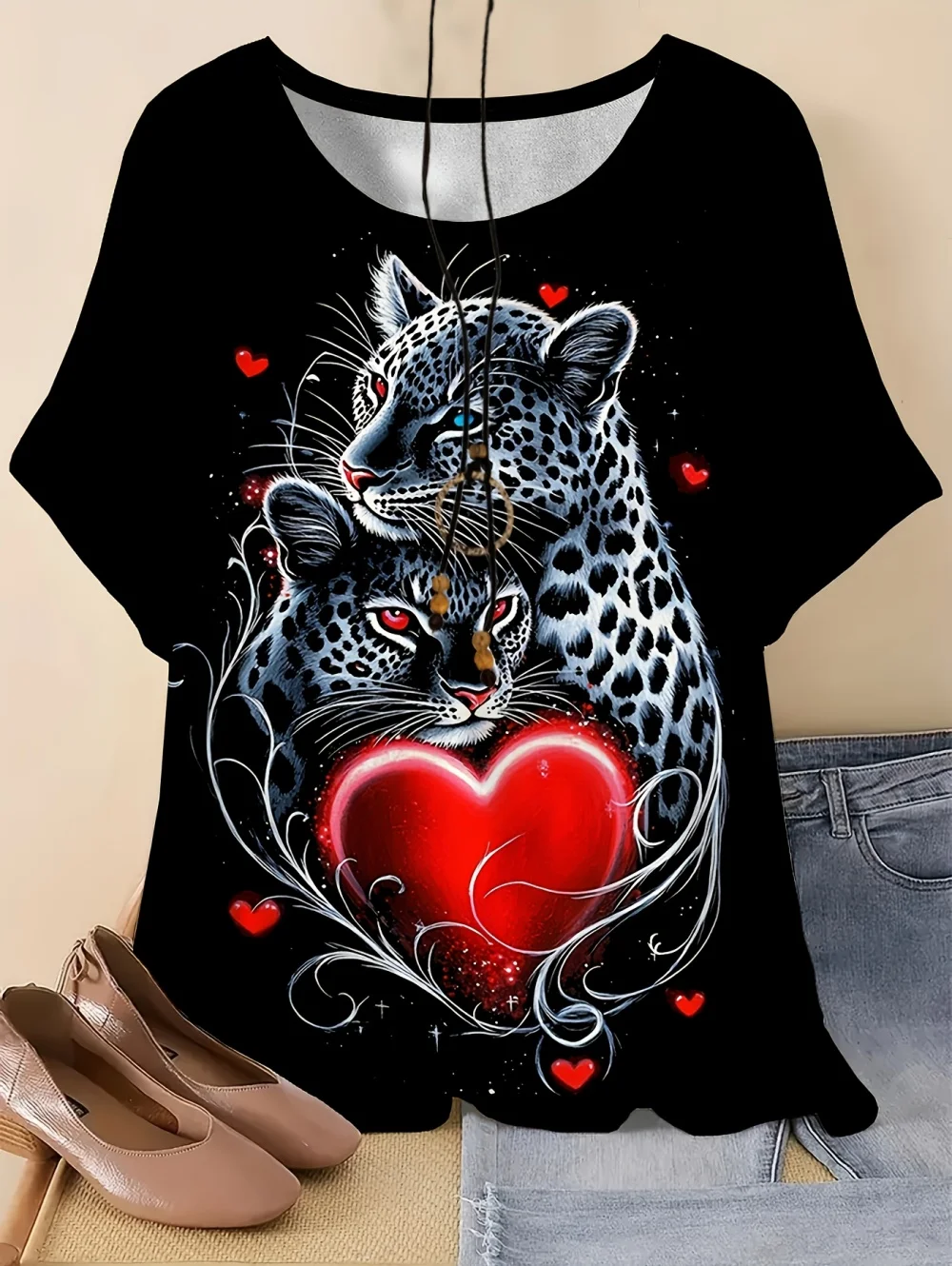 New Women 3D Print Animal T-Shirt Cool Cheetah Graphic Tees Summer T-Shirts Tops Oversize Short Sleeves Y2k Street Women Clothes