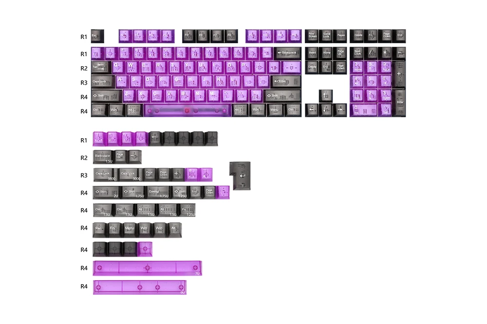 Taihao Purple Boom Translucent Cubic ABS Type Doubleshot Keycap for mechanical keyboard color of Purple Red Colorway All in One