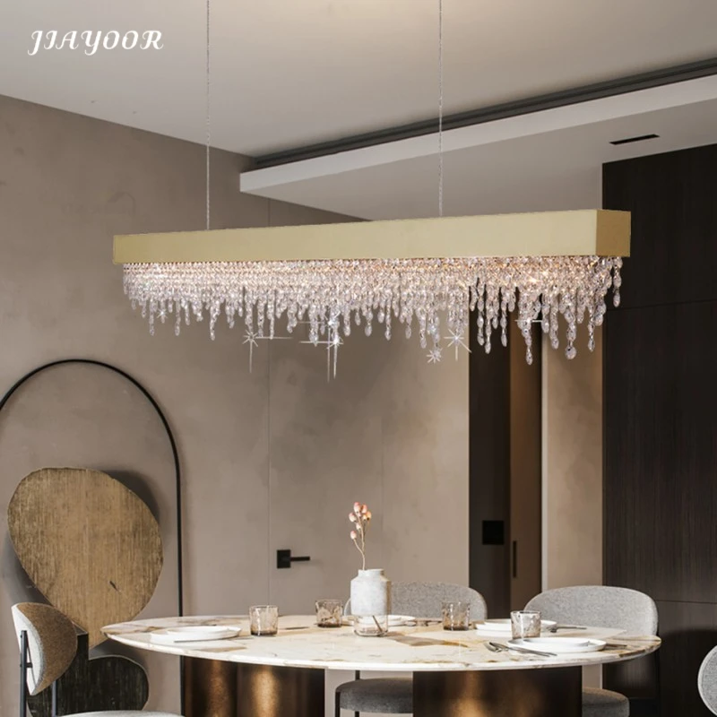 

Italian Linear Ceiling Crystal Chandelier Home Decoration Kitchen Dining Room Kitchen Island Dining Table LED Lighting Fixtures