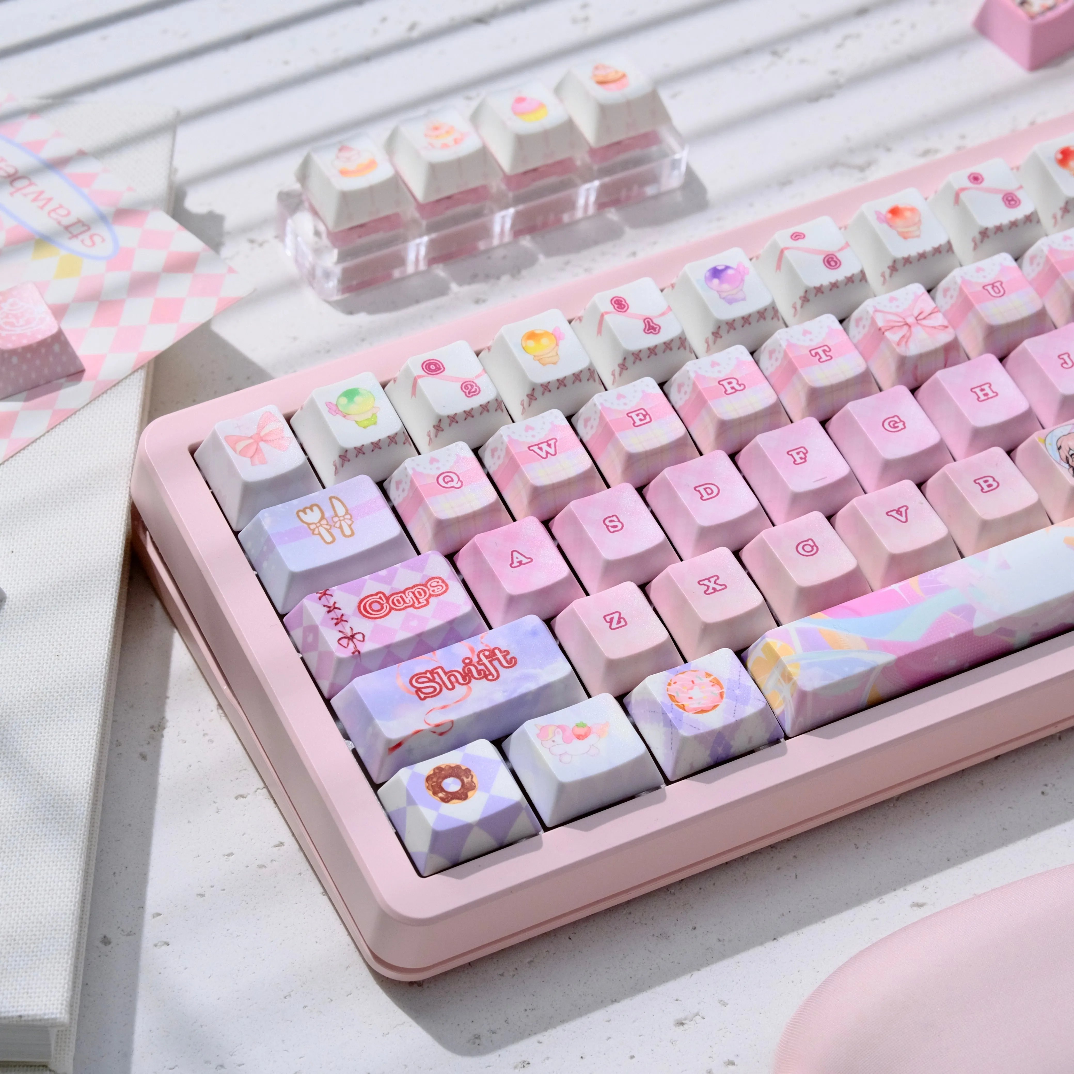 Anime Pink Keycaps 122-Key PBT Sublimation MOA Cherry Profile Keycap for ANSI Alice Layout MX Switch Gaming Mechanical Keyboards