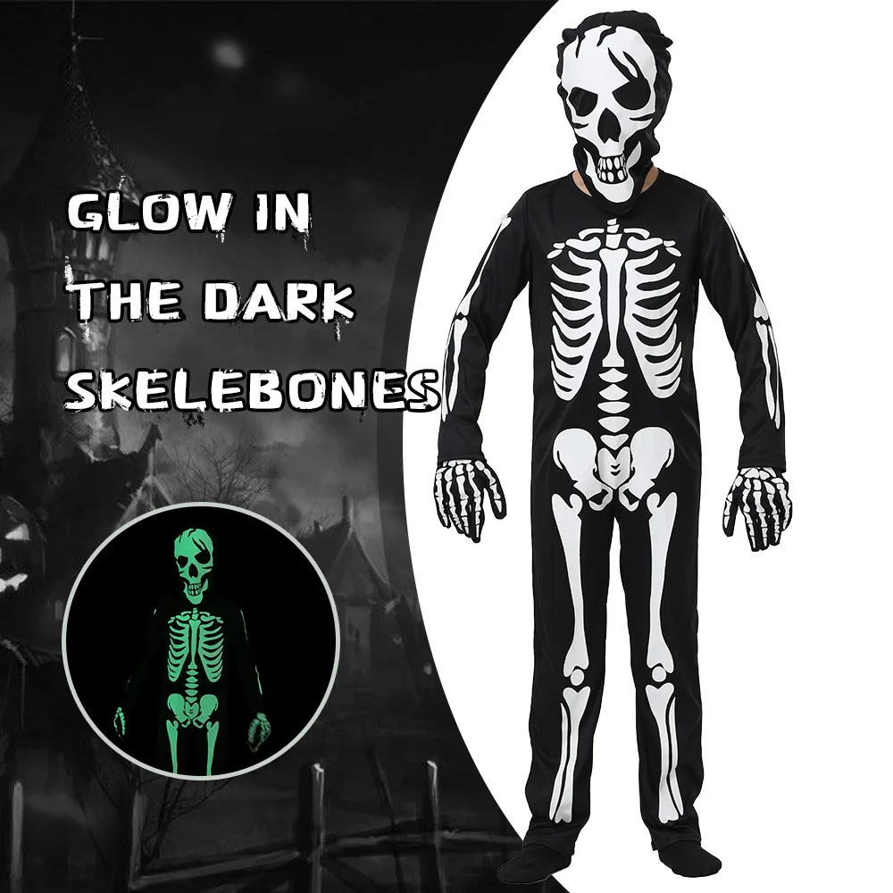 

Cross-Border Children's New Advanced Luminous Horror Skull Skeleton Clothes Halloween Party Cosplay Clothing