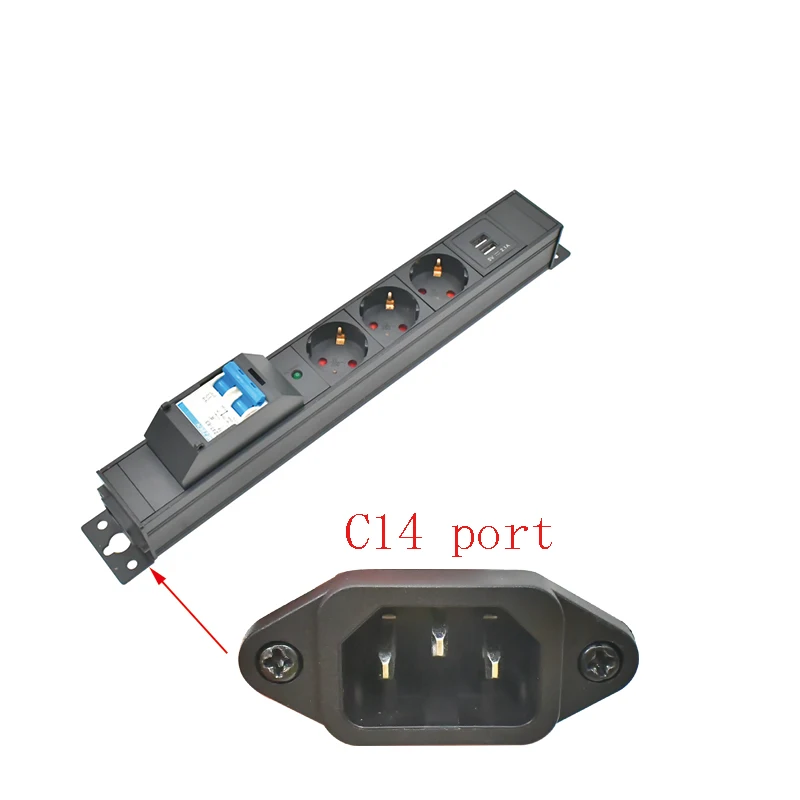 Aluminum alloy shell PDU power board EU socket 1-8AC with air switch LED light 2USB
