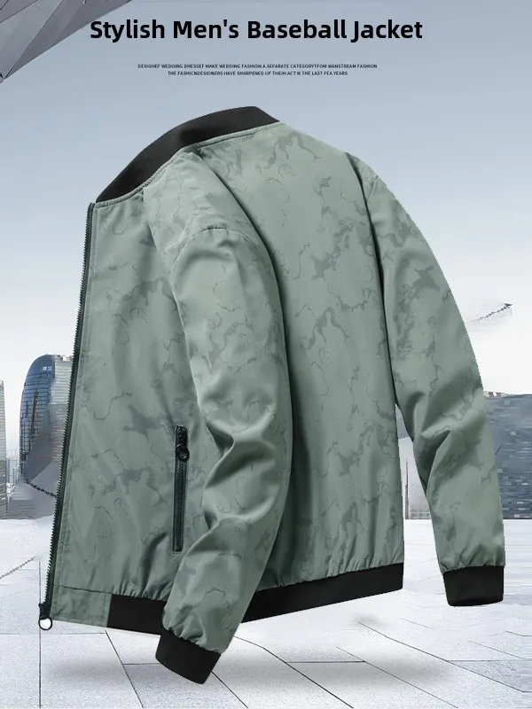 

Casual Men's Jaet Lightweight Windproof Spring Autumn Winter Versatile Youth Dad Faion Top Stand Fit Polyester Fiber