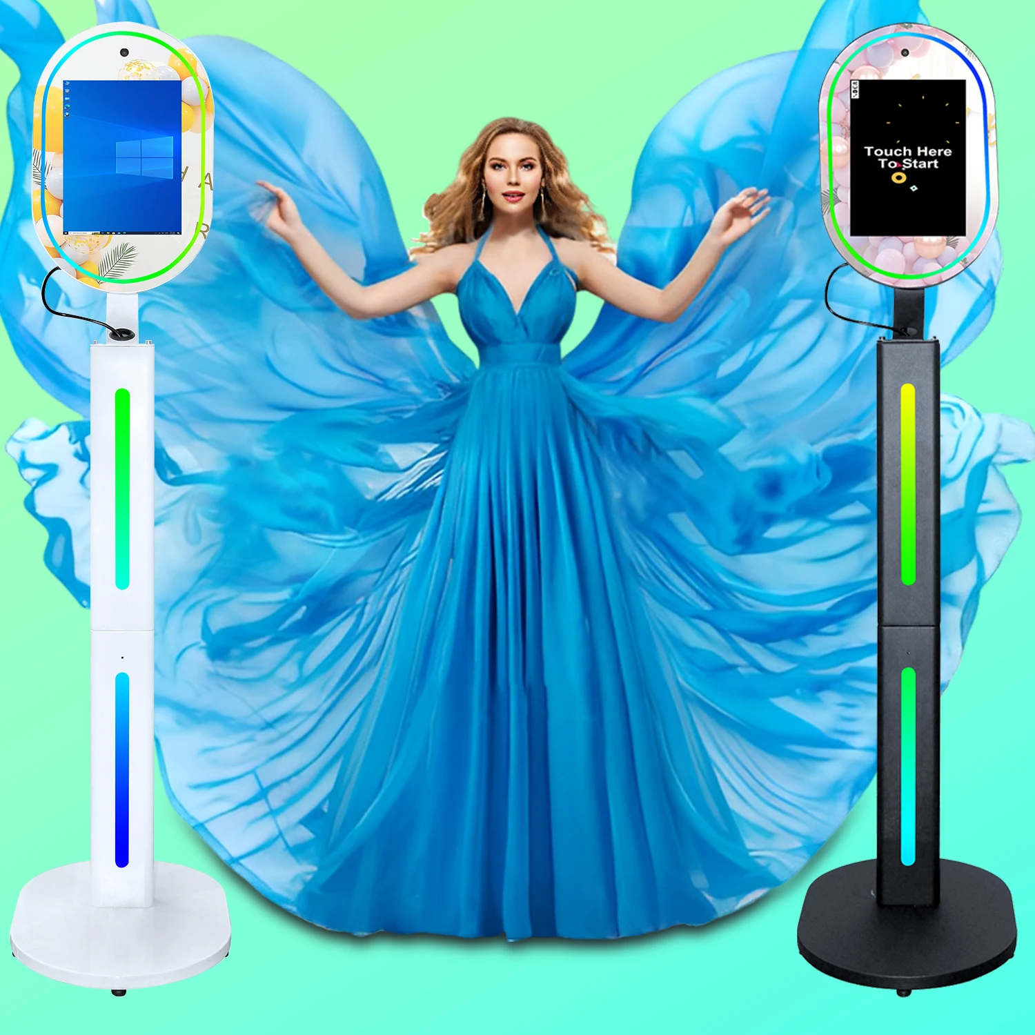 

Oval Magic Mirror Photo Booth 13.3 Inch Selfie PhotoBooth Machine with HD Camera and Flight Case for Wedding Party Rental Events