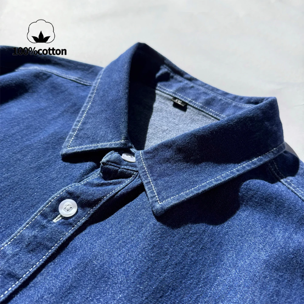 ​ Giacca camicia da uomo in denim vintage resistente - 100% cotone vestibilità rilassata manica lunga (autunno 2025) |   Blu profondo/Blu chiaro ​