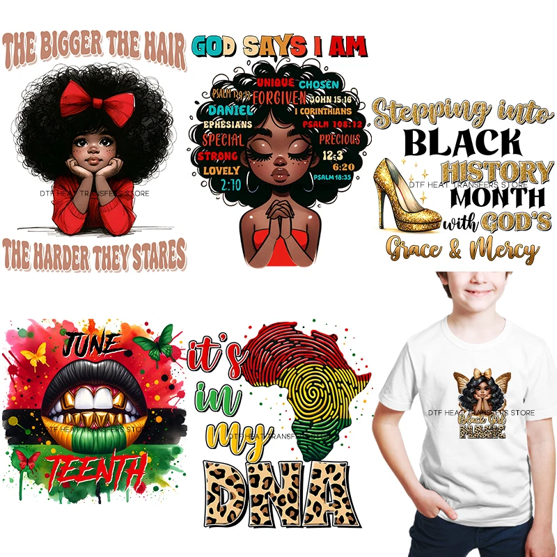 Cartoon Black History Month Elements dtf transfers ready to press patches for clothing Heat Transfer On Clothes