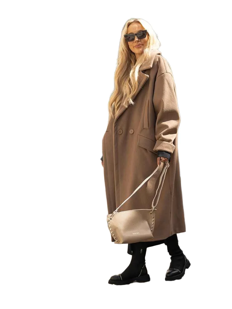 Vintage Women's Wool Blend Coat Autumn Winter Notch Collar Double Breasted Solid Loose Commute Jacket Coat Customized