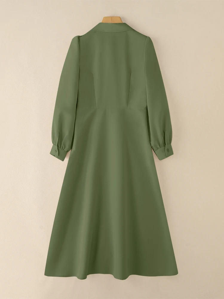 VONDA Elegante Camicia Lunga Abiti da Donna Manica Lunga Risvolto Midi Abiti 2025 Autunno Casual Pulsante Solido Moda Autunno Party Robe