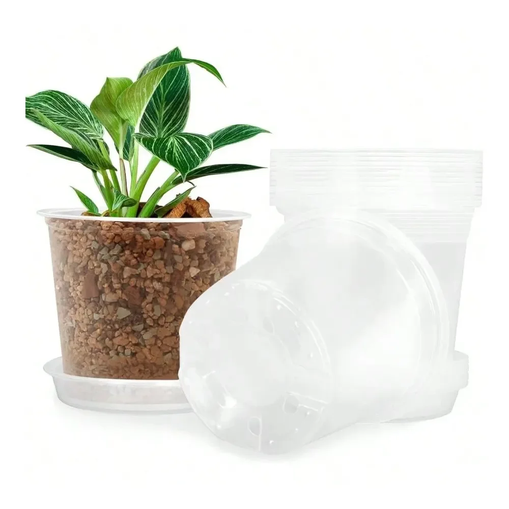 

5 6 Inch Nursery Pots Plants With Sacuers 20 Pack, Plastic Flower Pots With Drainage Holes, Variety Pack Seedlings Garden Pot I