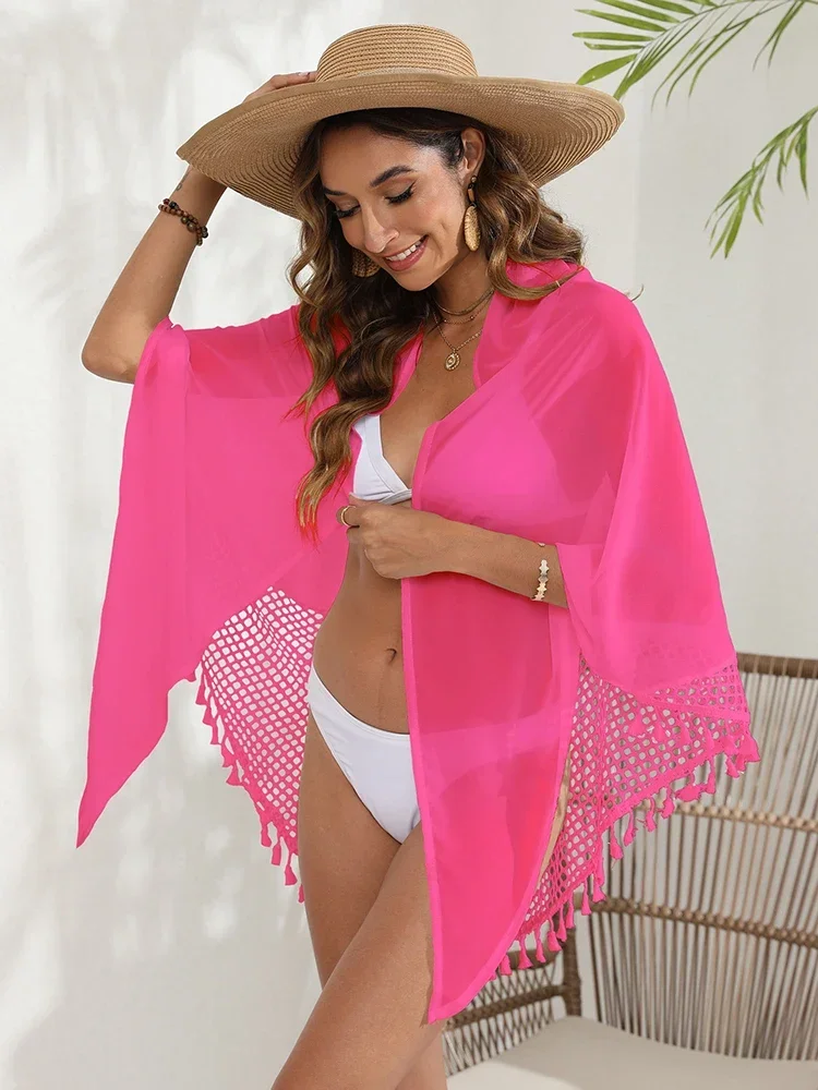 Jupe portefeuille de plage pour femmes, Cover-Up pour maillot de bain, maille épissée, pompon transparent, châle de plage, nouvelle mode d'été, un morceau de tissu, nouvelle collection