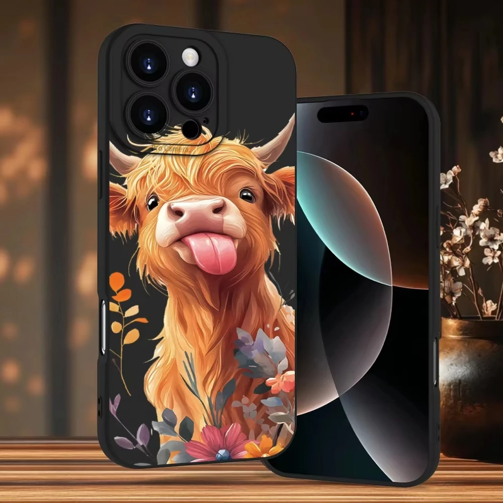 Funda de Teléfono con Diseño de Vaca de las Tierras Altas, Moderna y Animada, Compatible con Samsung S25 FE, S24 Plus, S23 Ultra, S22, S21, 20, A70, A30, M33, A54, A55, NOTE