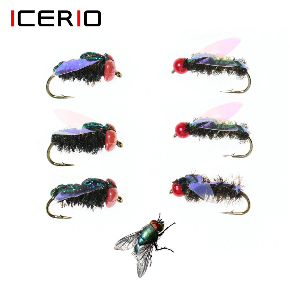 

ICERIO 6PCS #12 #14 #16 Beadhead Slow Sinking Mosquito Housefly Realistic Insect Bait Fly Fishing Lures for Trout Greyling