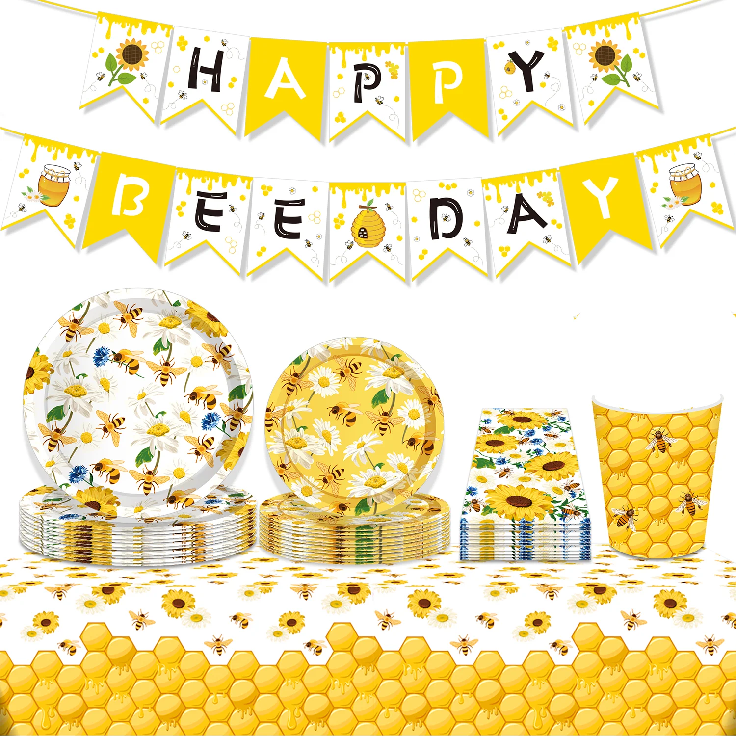 Cartoon Honig Biene Tiere Party Einweg Geschirr Sets Geburtstag Pappteller Tassen Servietten Baby Shower Party Geschirr Dekor