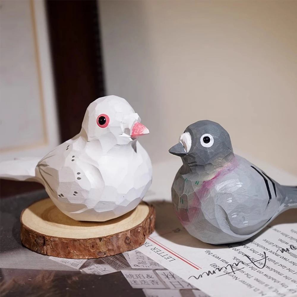 Hand Carved Wooden Dove Figurine Peace Bird Craft Sculpture Pigeon Statue Home Desktop Wood Art Decor Gift Tabletop Ornament