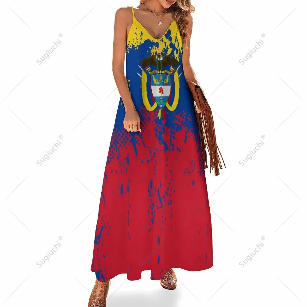 

Long Dresses Dress Colombia Flag Print New Casual Sleeveless Women's V-Neck Printed Dress Swing Retro Dresses