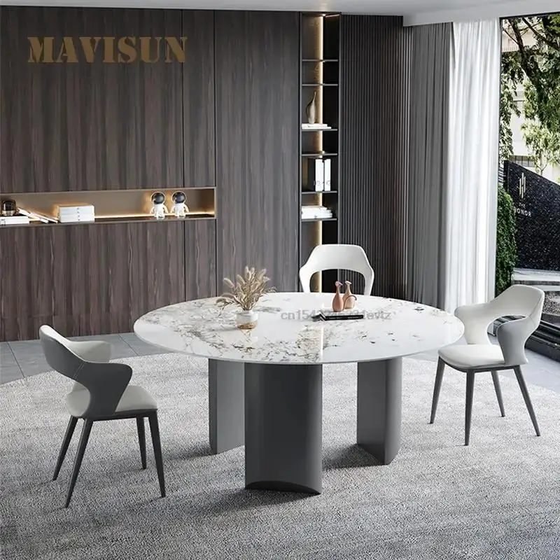 New Bright Slate Dining Room Table Modern Minimalist High-end Round Table For 10 People Restaurant Home Kitchen Furniture Set