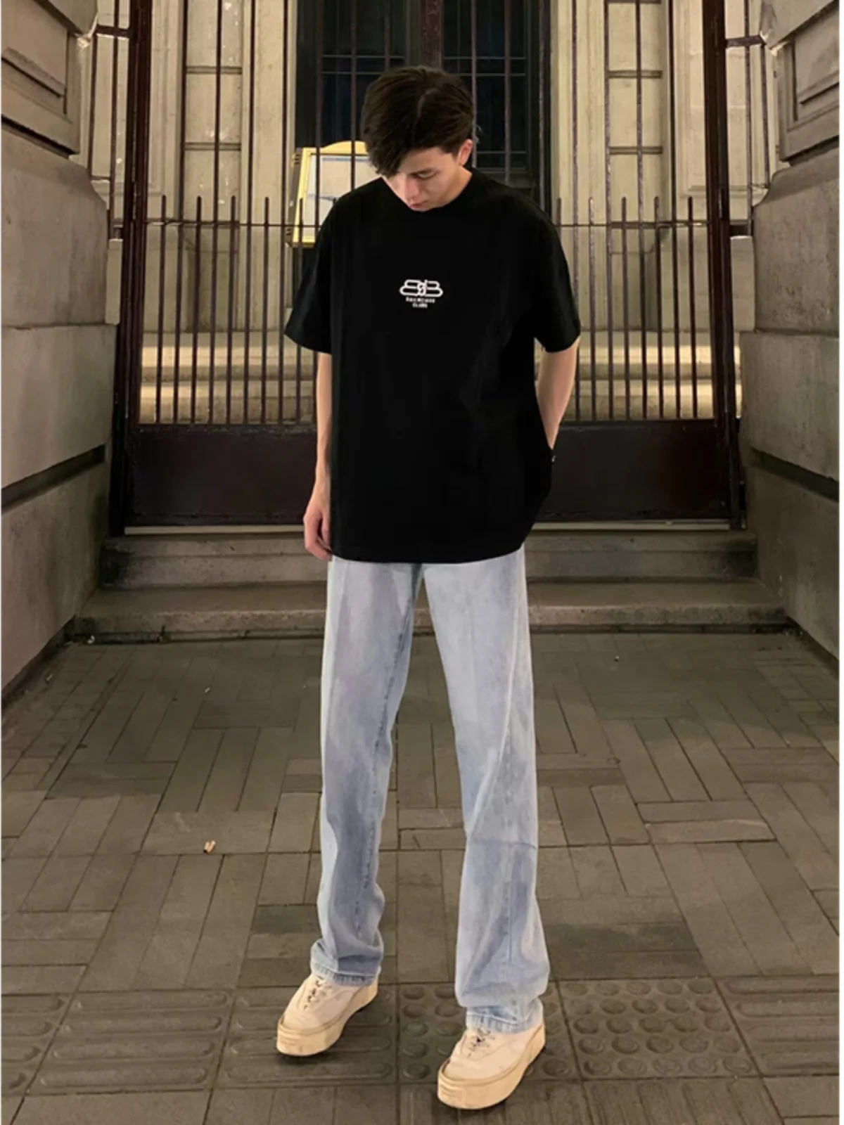 

Мужские летние джинсы Cement ey Elastic в американском стиле High Street, прямые брюки для мальчиков, модные джинсы премиум-класса