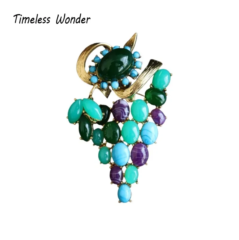 Timeless Wonder Fancy Glass Geo Grape Brooch Pins for Women Designer Jewelry Runway Top Luxury Cute Rare Sweet Set Mix 7523