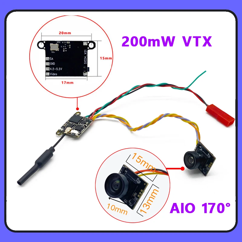 SLONWAKE 5.8G 1200TVL FPV Camera VTX Fvp Transmitter 48CH Mini Combo 25/100/200mW Adjustable 5V Power for RC Racers Drones