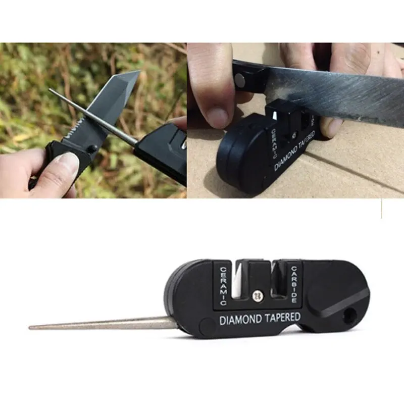 4-in-1 Mini Portable Tungsten Ceramic Carbide Knife Whetstone Sharpener Multifunctional Camp Outdoor Tools