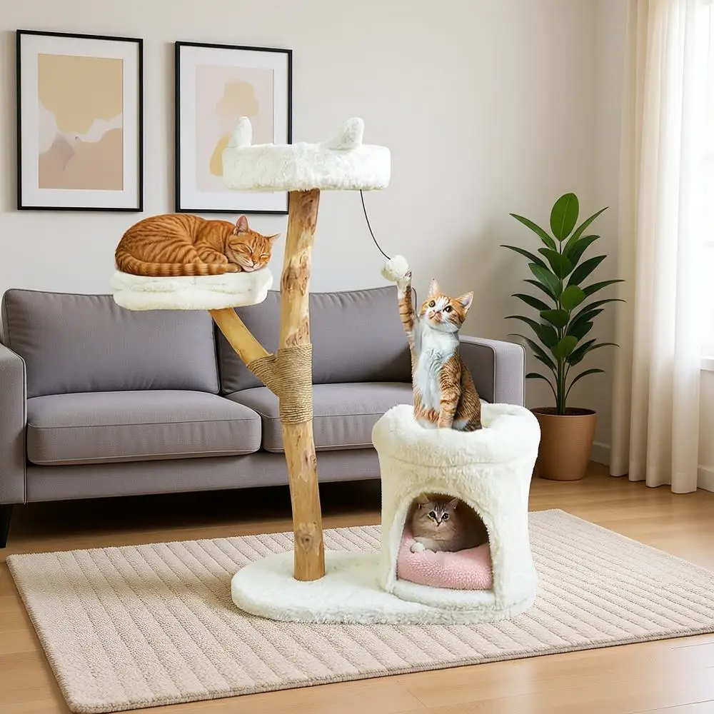 

Современная кошачья стойка с лазалкой, стойкой для когтей, шариком и цветочным кашпо для крупных кошек