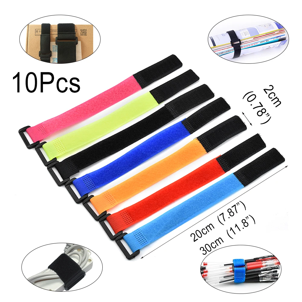10Pcs Adhesive Loop Hook Reusable Fishing Rod Tie Holder Strap Hook and Loop Cable Ties Fastener Tape Cable Organizers Winder