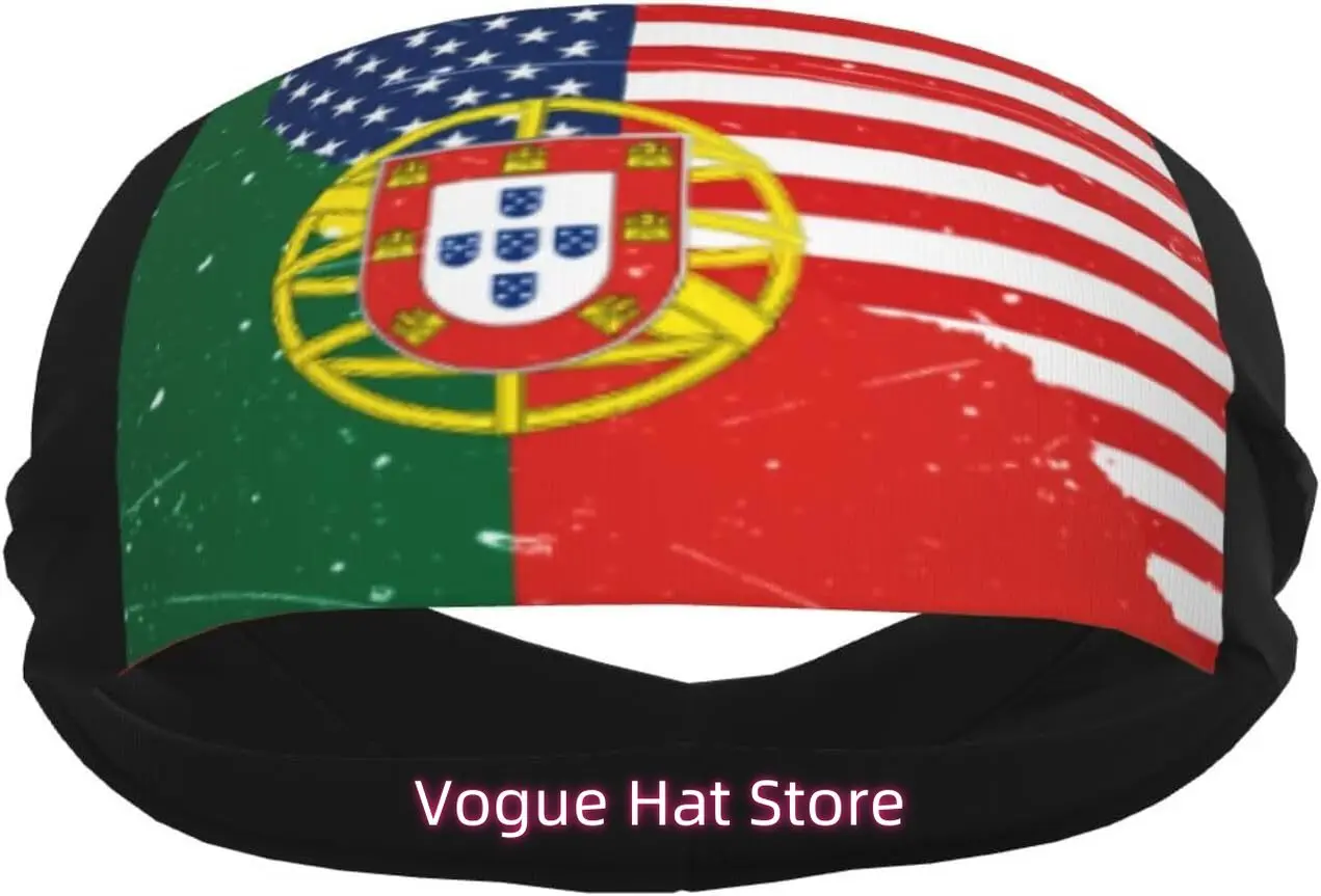 

America and Vintage Portuguese Flag Sweatband for Women Men Breathable Sports Headbands Unisex Head Band Elastic Exercise Sweat