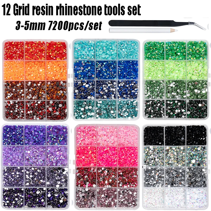 DUCRYSTAL 3/4/5mm Resin Rhinestone Tools Set Flatback Glitter Glue-on Crystal For Nails Clothes DIY Art Decoration