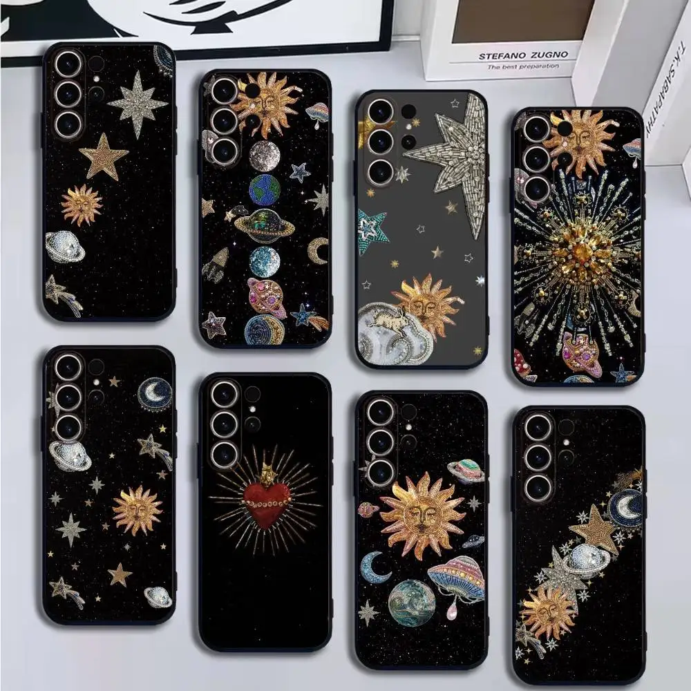 

Universe stickers Texture Phone Case For SamsungS25,24,21,22,23,30,Ultra,20,Plus,Fe,Lite,Note,10,9,Soft Black Cover