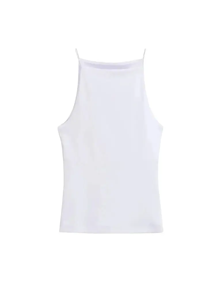 TRZA-Women's Halter Tank Tops, Sleeveless Vest, Thin Straps, Female Camis, Solid Color, Fashion image 3