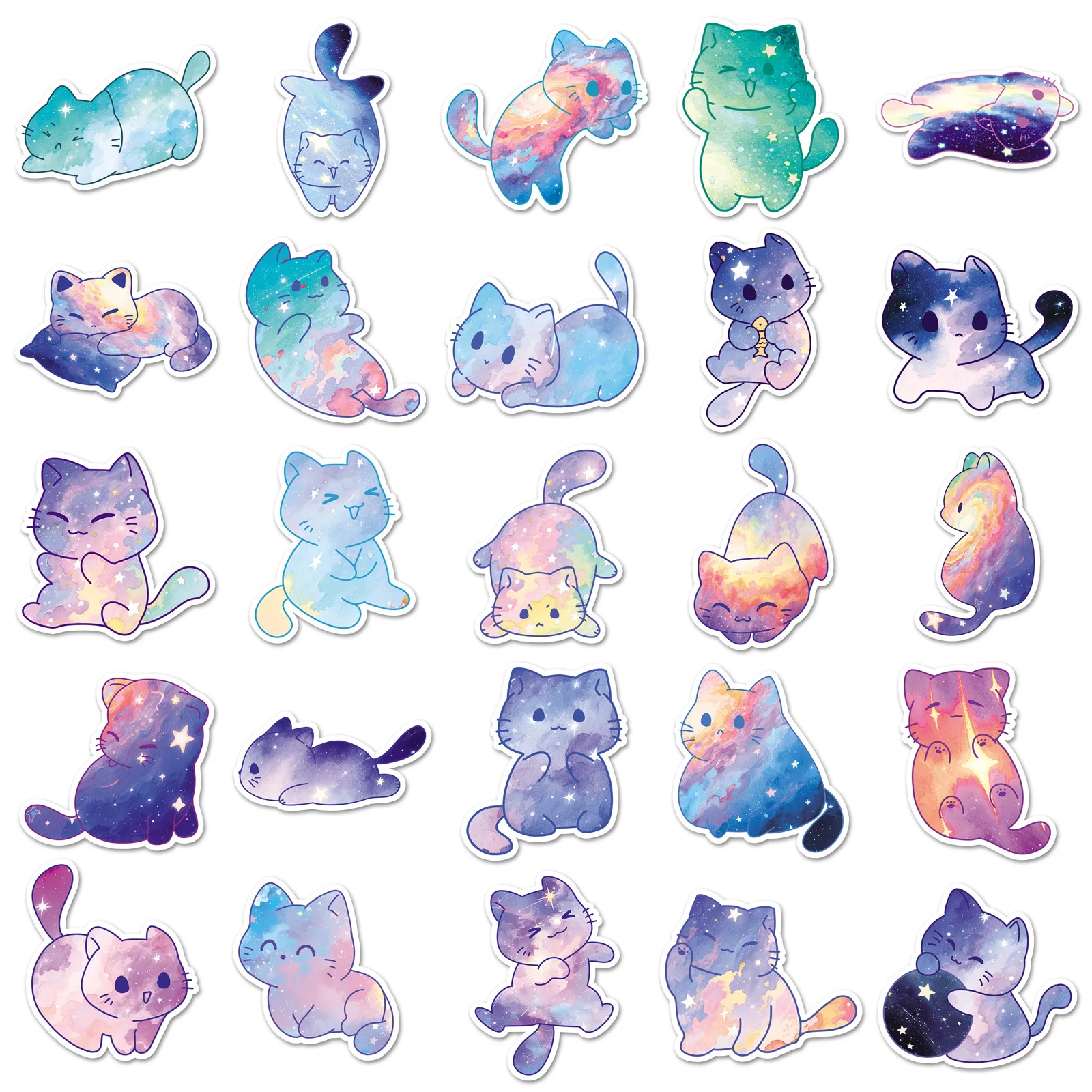 50PCS ใหม่แมวสติกเกอร์การ์ตูน Starry Sky สไตล์แมวน่ารักสัตว์ Decals ของเล่นเด็ก DIY กระเป๋าเดินทางแล็ปท็อปกีตาร์รถจักรยานตกแต่ง
