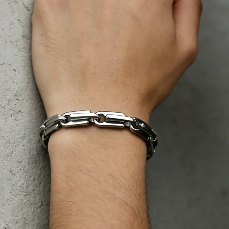 Bracelets for Men Boys,Unique Design Geometric Stainless Steel Braided Link Wristband,Anniversary Birthday Father Gifts