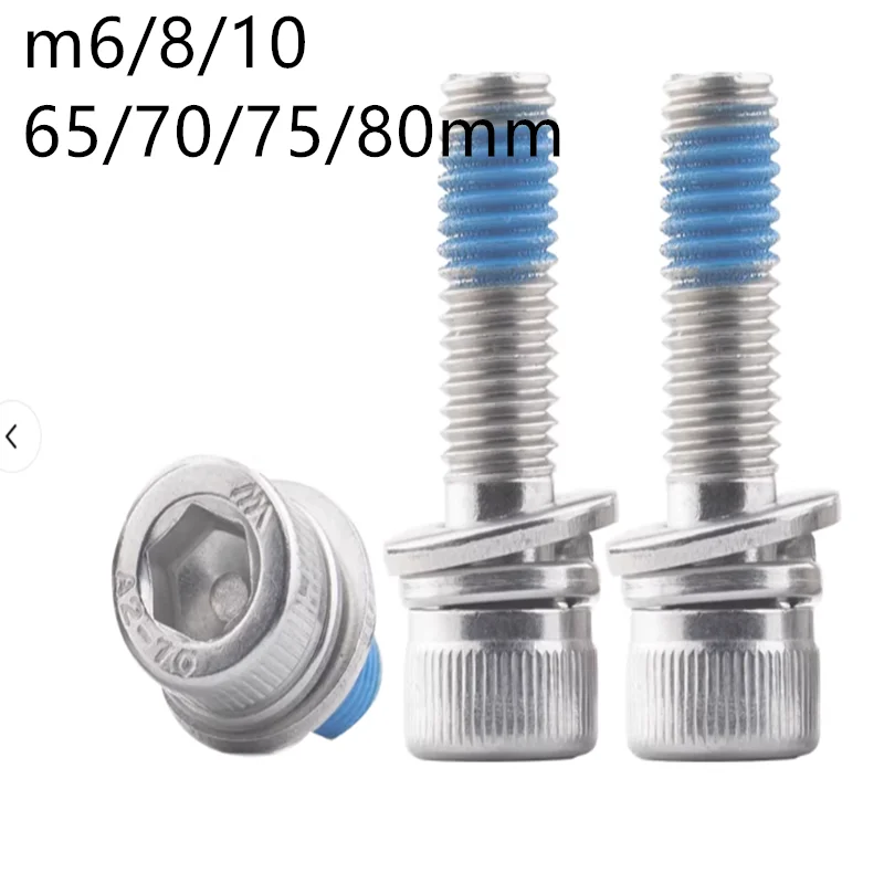 5 Pcs M6 M10 M12 304 Stainless Cylindrical Head Hex Socket Three-Combination Dispensing Anti-Loosening Extended Version Screws