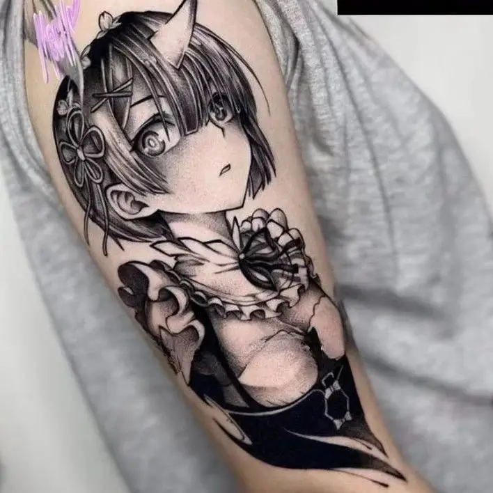

Anime Rem Ram Cosplay Temporary Tattoos BlackBlack Girl Transfer Tattoo Body Art Waterproof Fake Tattoo Sticker