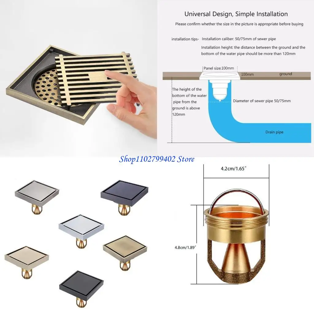 

547F Двухслойный фильтр Латунный трап для пола Металлический фильтр Квадратная крышка для трапа для пола